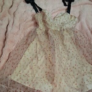 Floral Midi Dress with Black Straps